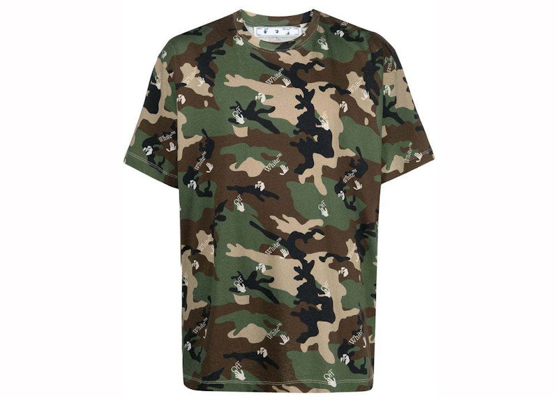 OFF-WHITE Camouflage Print Crew Neck T-Shirt Green