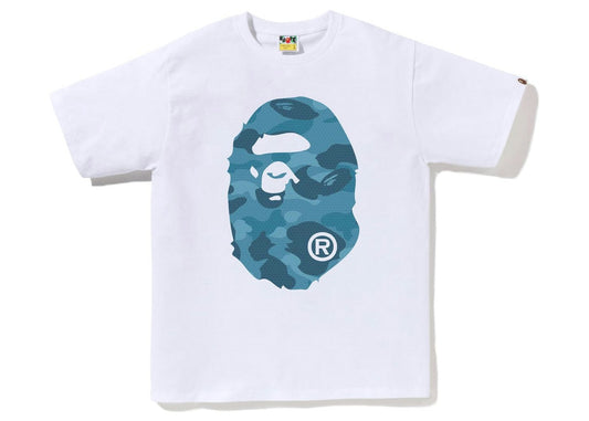 BAPE Honeycomb Camo Big Ape Head Tee White Blue